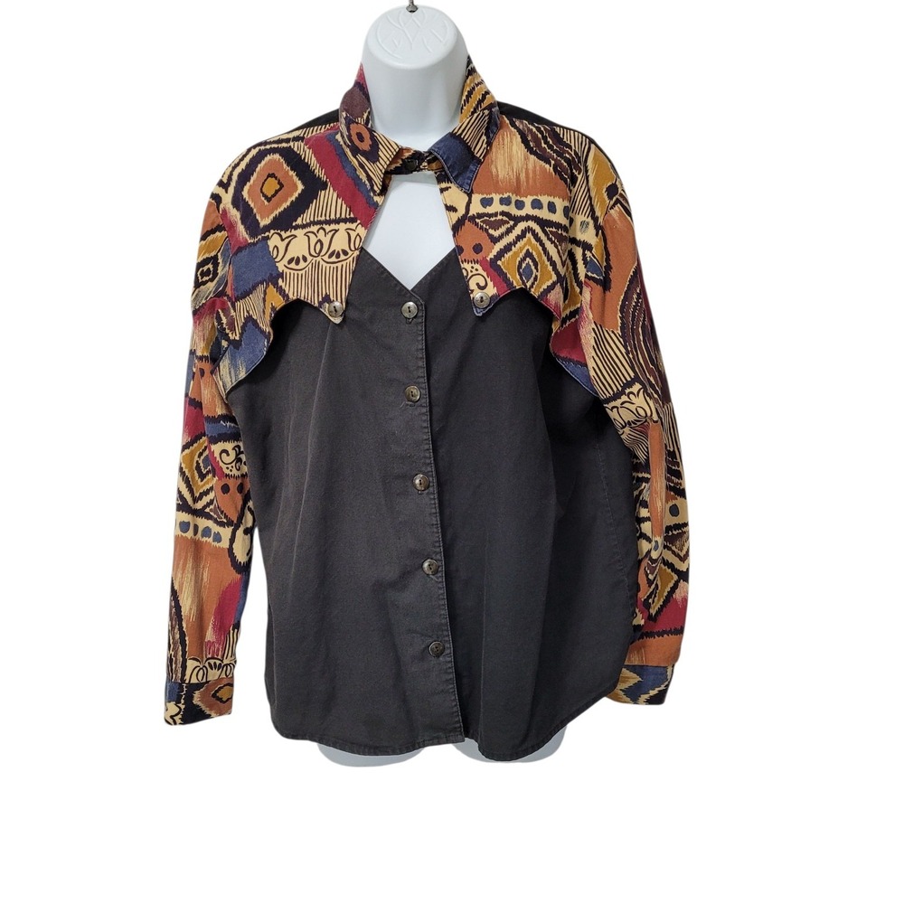 Ozark Mountain Shirt M Vintage Western Aztec Tribal Colorful Faded Black
